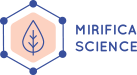 The logo for mirific science features a design inspired by the concepts of estrogen and menopause.